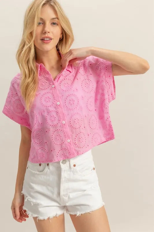 HYFVE Lightweight Eyelet Button Down Short Sleeve Shirt