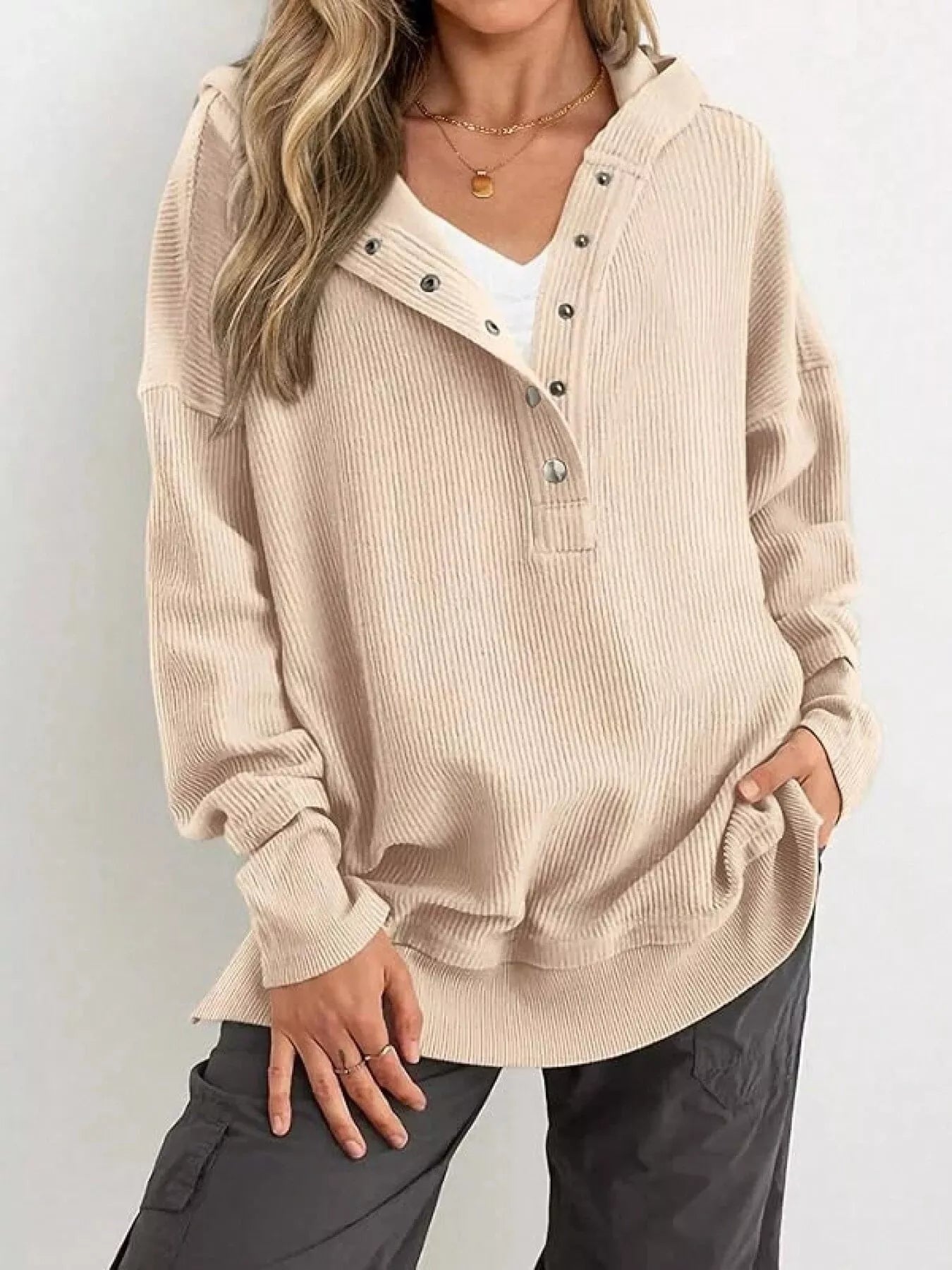 Half Snap Long Sleeve Hoodie