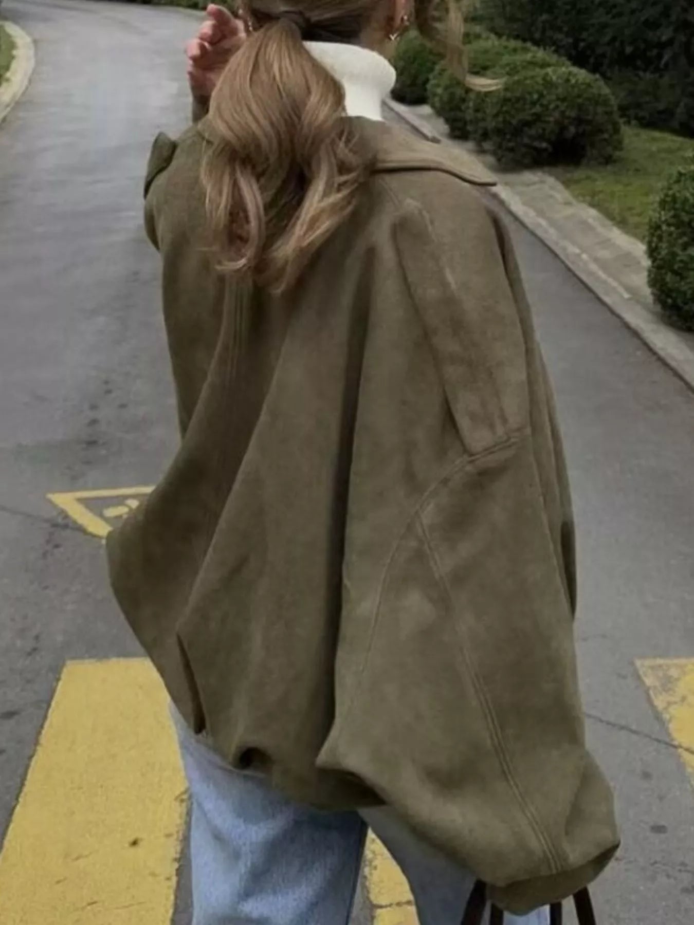 Oversized Zip Up Batwing Sleeve Casual Jacket