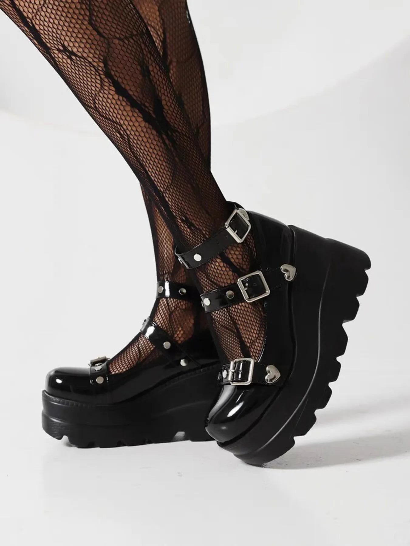 Platform Mary Jane Shoes with Triple Buckle Straps