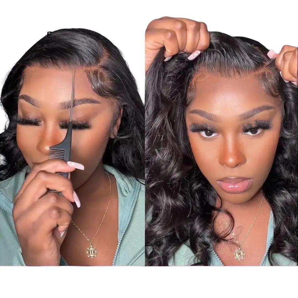 UNice Hair Bye Bye Knots Body Wave 7X5 Glueless Wigs Pre Cut Pre Bleached Lace Front Human Hair Wig 150% Density Swiss Lace Remy Hair Medium Length 18-24inch