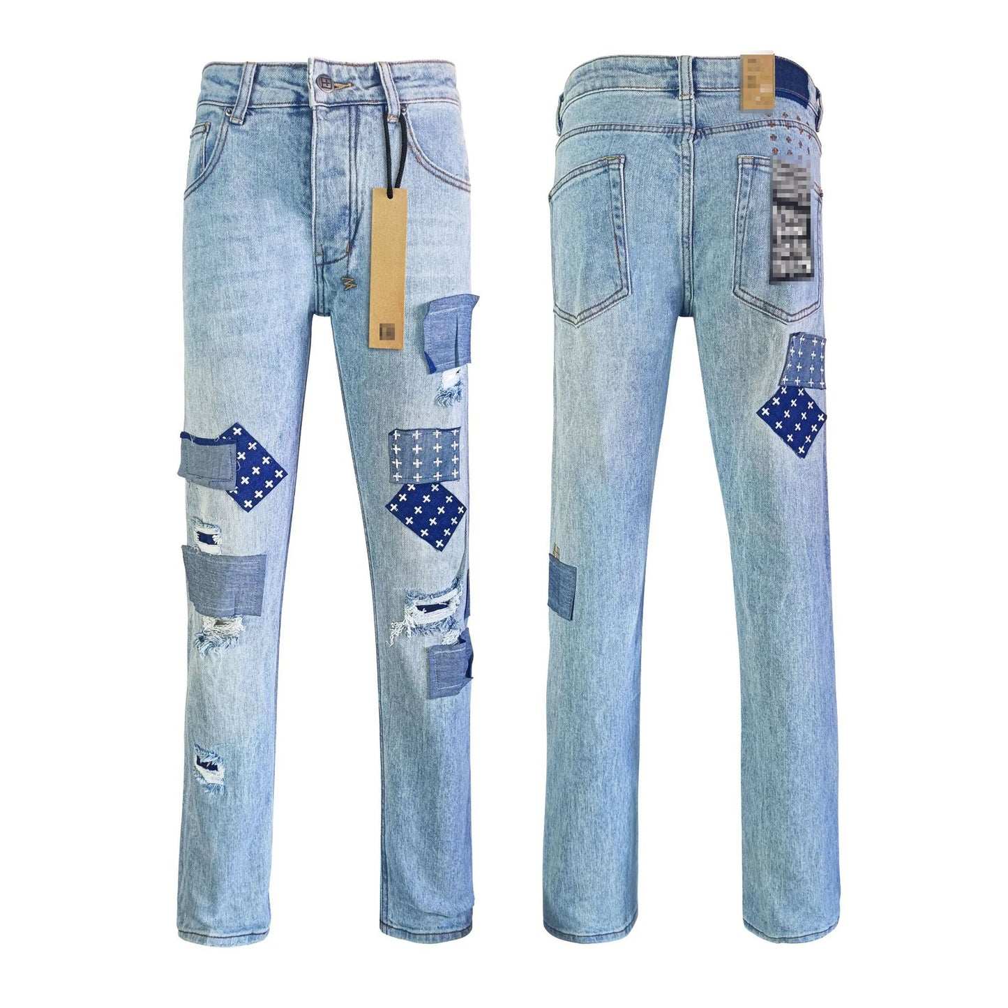 High Street Men's Jeans New Fashion Style Solid Denim Pants Mid Waist Hip Hop Style Print Casual Washed Hole Spring KSUBIING