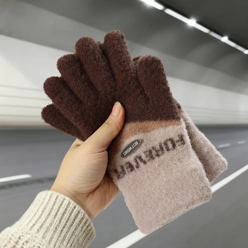 Touchscreen Cotton Gloves for Men, Winter Warm Fleece-Lined Thick Knitted Gloves for Cycling, Unisex Cold-Proof Gloves