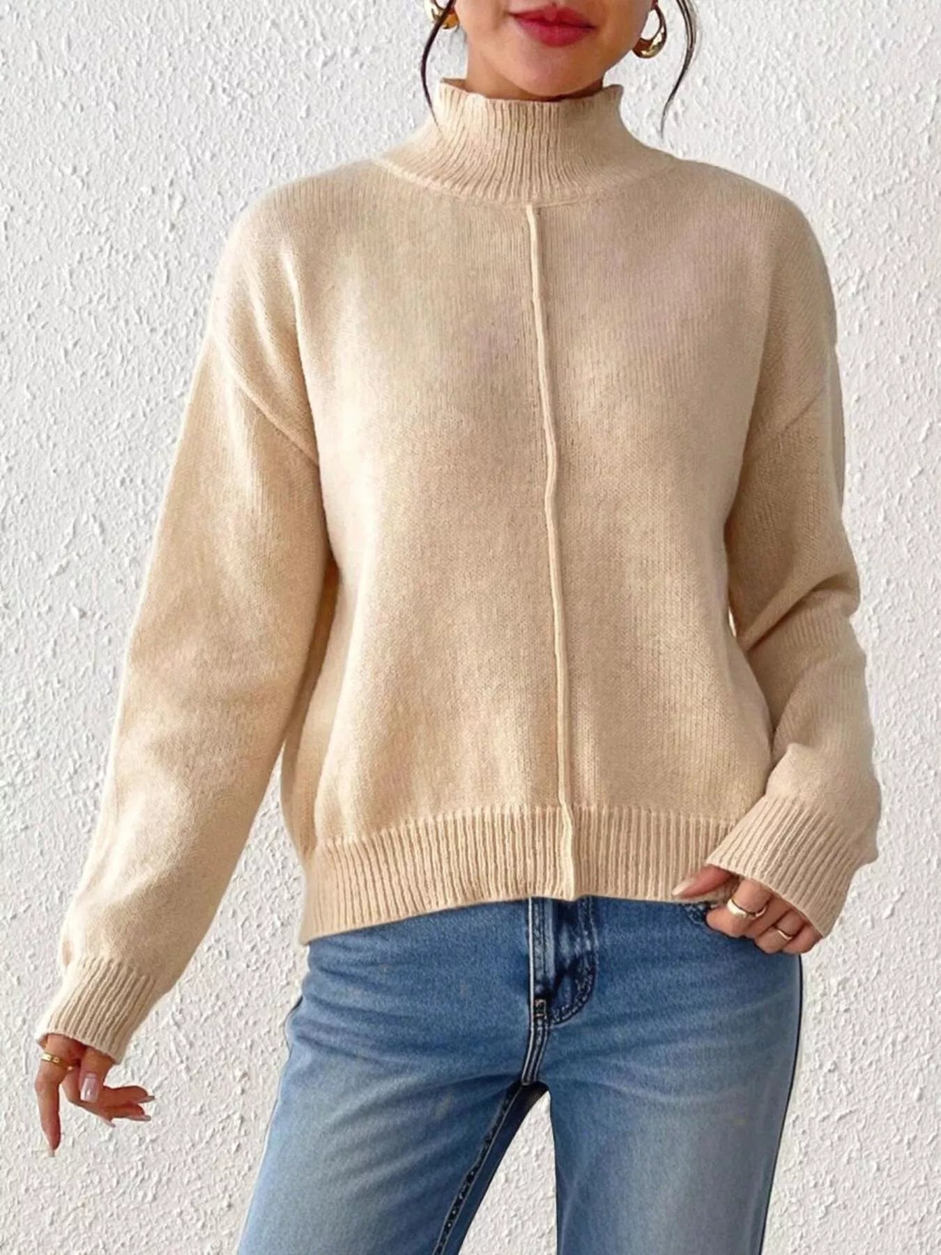 Turtleneck Dropped Shoulder Sweater