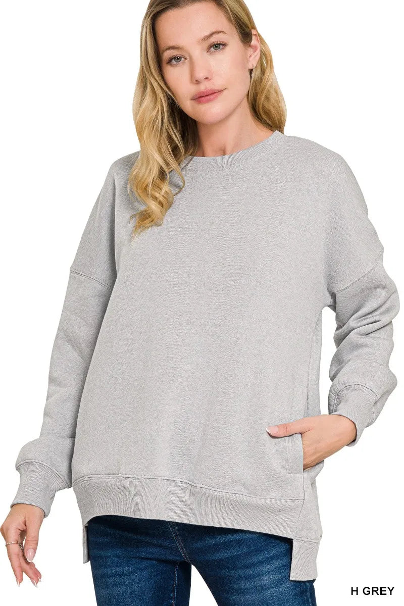 Zenana Full Size Fleece Hi-low Boyfriend Sweatshirts with Pockets Plus Size