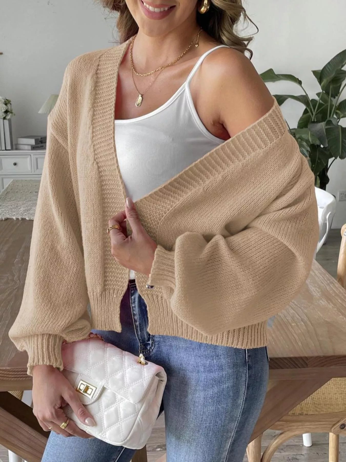 Open Front Dropped Shoulder Cardigan