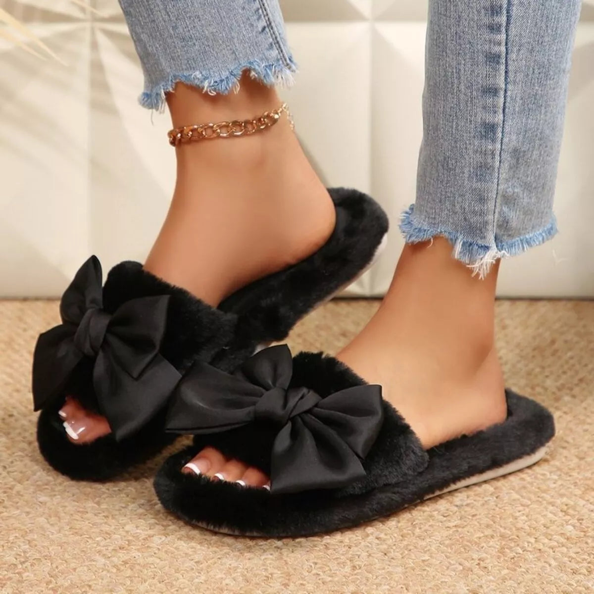 Bow Open Toe Flats Slippers