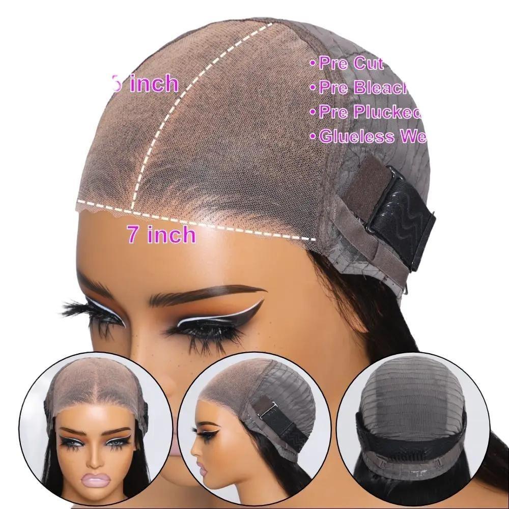 UNice Hair Bye Bye Knots Body Wave 7X5 Glueless Wigs Pre Cut Pre Bleached Lace Front Human Hair Wig 150% Density Swiss Lace Remy Hair Medium Length 18-24inch