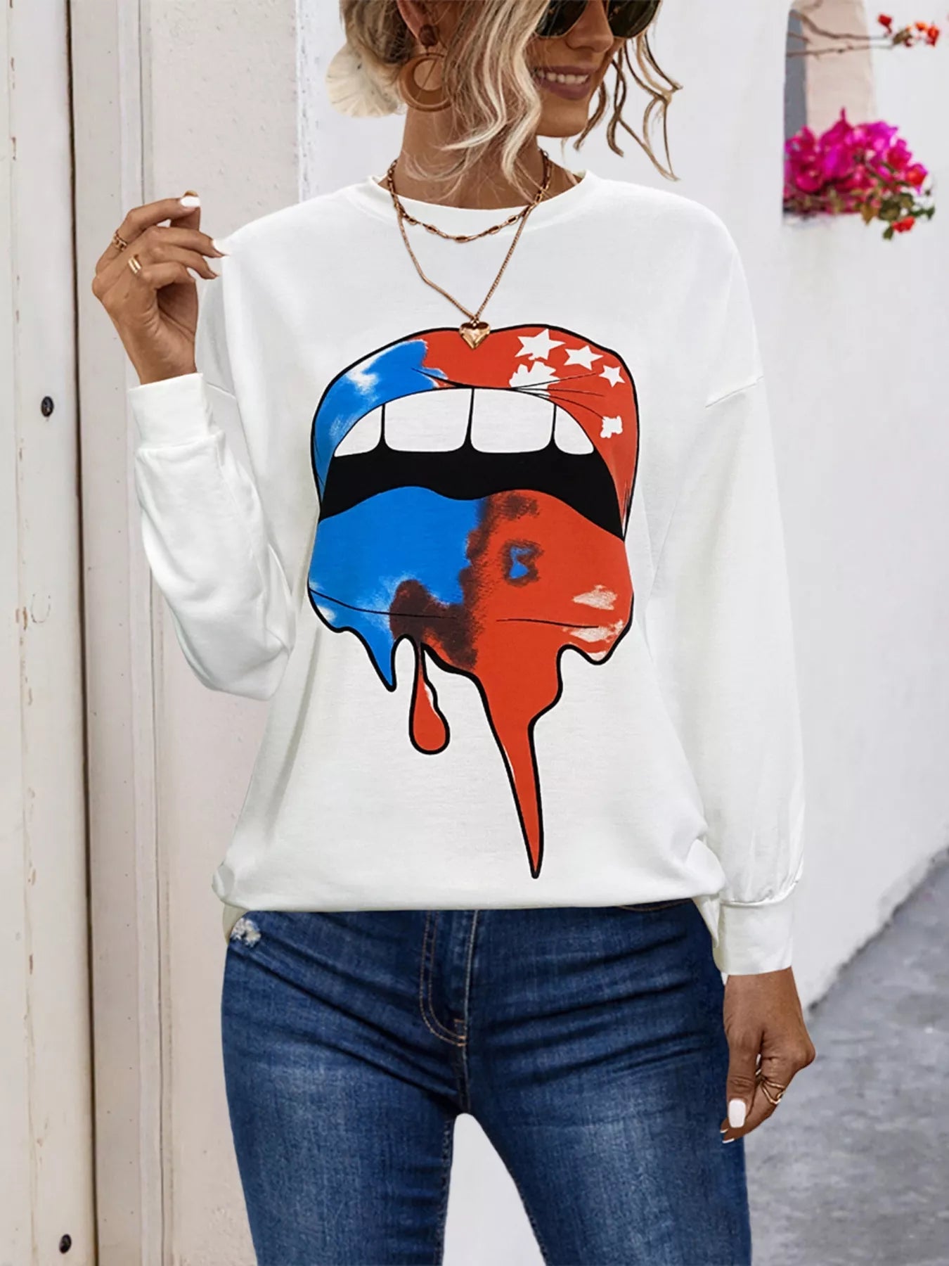 Graphic Round Neck Dropped Shoulder T-Shirt