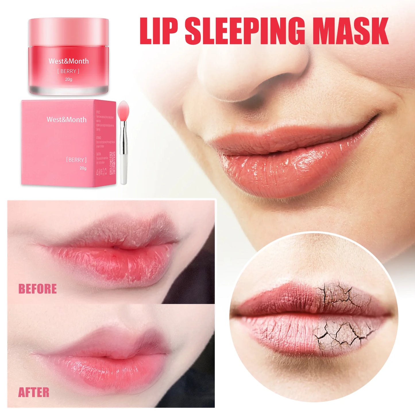 West Month 20g Berry Lip Sleeping Mask Reduce Lip Wrinkle Skin Care Moisturizing Nourishing Glowing Night Lip Maintainence Balm