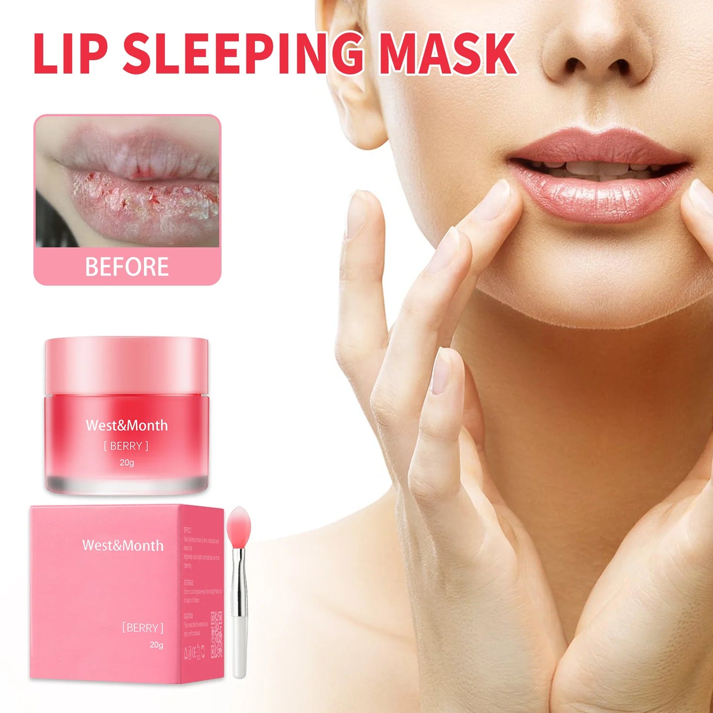 West Month 20g Berry Lip Sleeping Mask Reduce Lip Wrinkle Skin Care Moisturizing Nourishing Glowing Night Lip Maintainence Balm