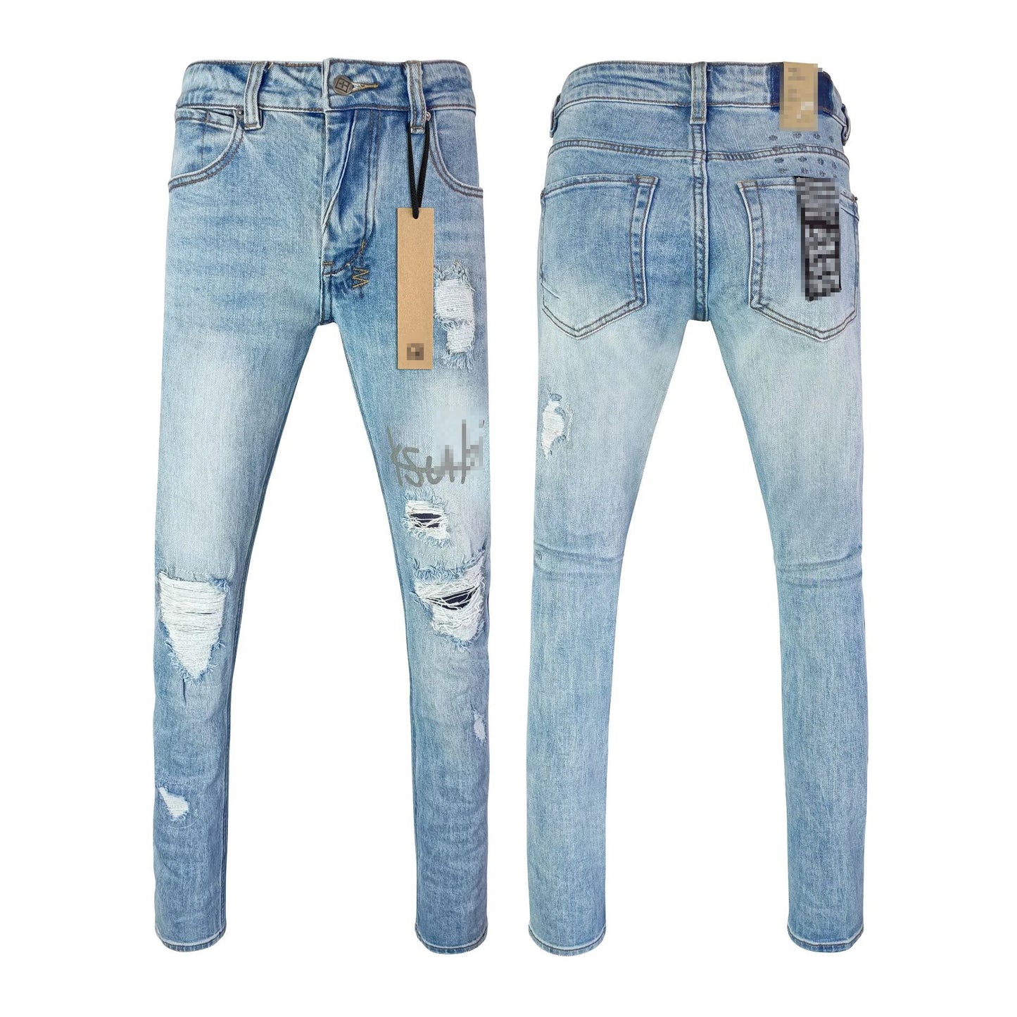 High Street Men's Jeans New Fashion Style Solid Denim Pants Mid Waist Hip Hop Style Print Casual Washed Hole Spring KSUBIING