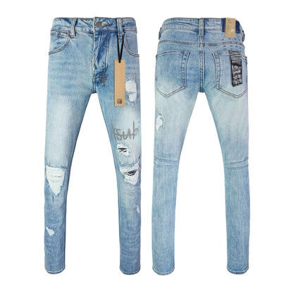 High Street Men's Jeans New Fashion Style Solid Denim Pants Mid Waist Hip Hop Style Print Casual Washed Hole Spring KSUBIING