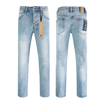 High Street Men's Jeans New Fashion Style Solid Denim Pants Mid Waist Hip Hop Style Print Casual Washed Hole Spring KSUBIING