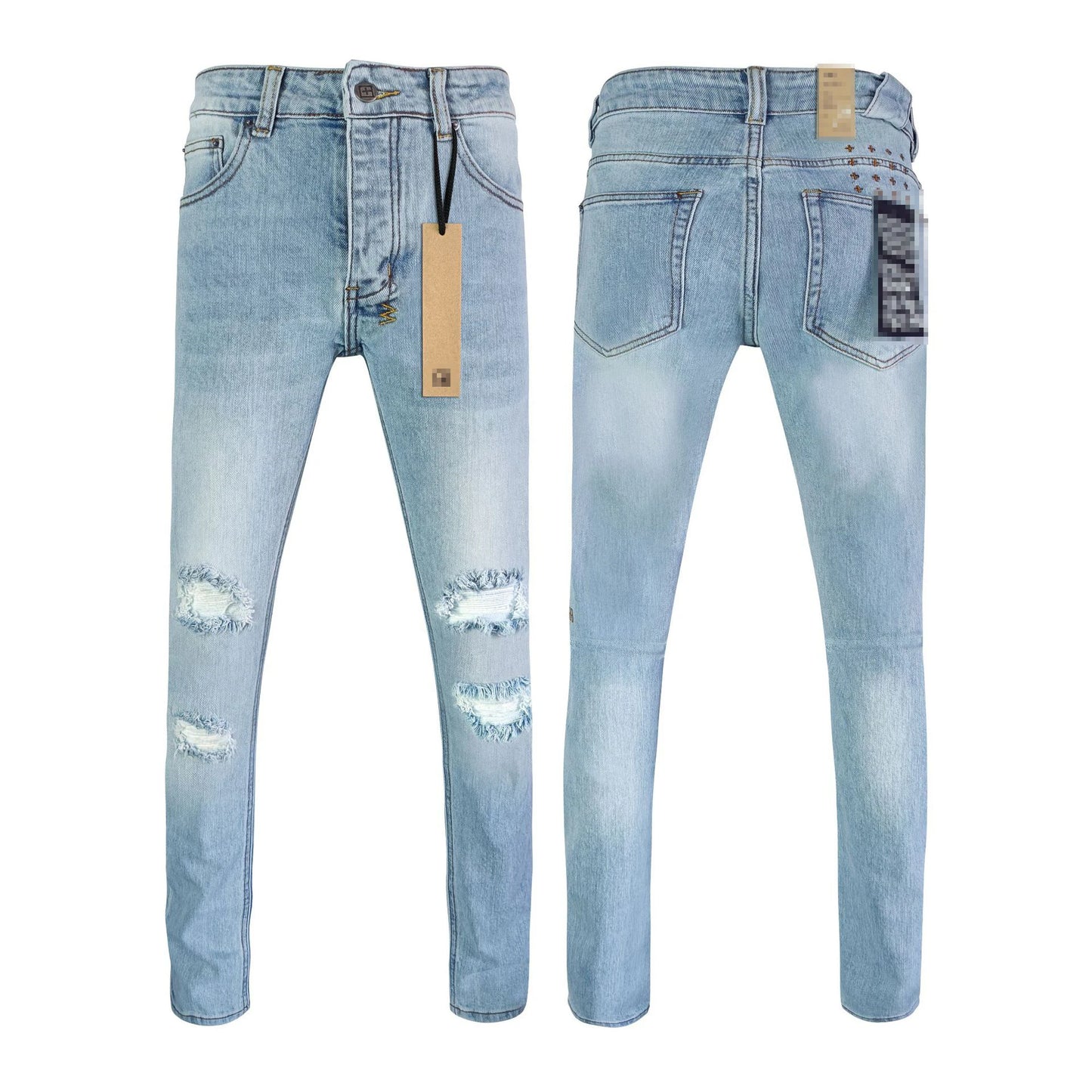 High Street Men's Jeans New Fashion Style Solid Denim Pants Mid Waist Hip Hop Style Print Casual Washed Hole Spring KSUBIING