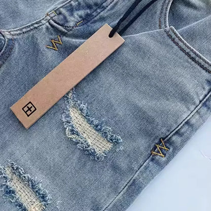 High Street Men's Jeans New Fashion Style Solid Denim Pants Mid Waist Hip Hop Style Print Casual Washed Hole Spring KSUBIING