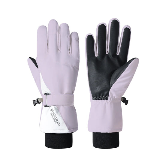 Children's Winter Warm Ski & Snowboarding Gloves with 5 Finger Lining Waterproof Leather & Carry Bag for Outdoor Sports