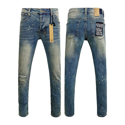 High Street Men's Jeans New Fashion Style Solid Denim Pants Mid Waist Hip Hop Style Print Casual Washed Hole Spring KSUBIING