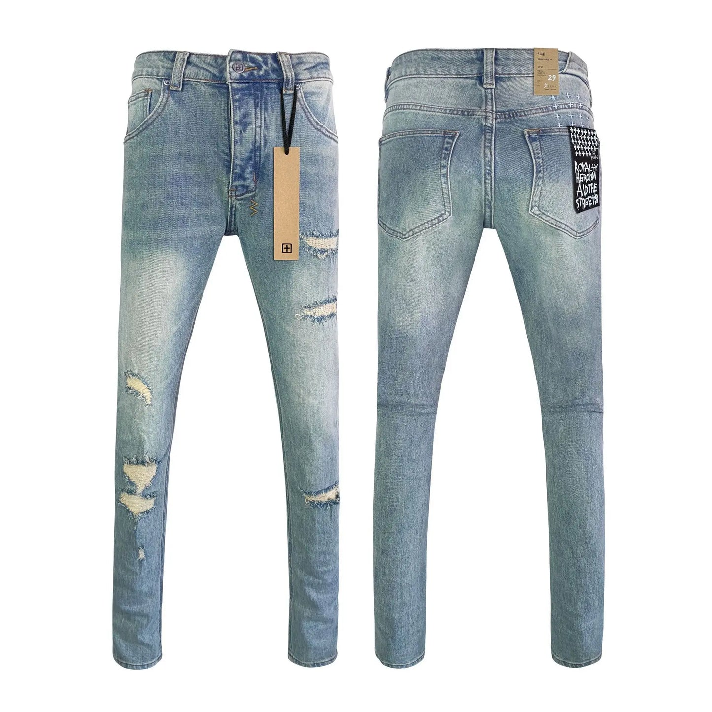 High Street Men's Jeans New Fashion Style Solid Denim Pants Mid Waist Hip Hop Style Print Casual Washed Hole Spring KSUBIING