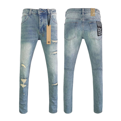 High Street Men's Jeans New Fashion Style Solid Denim Pants Mid Waist Hip Hop Style Print Casual Washed Hole Spring KSUBIING
