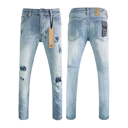 High Street Men's Jeans New Fashion Style Solid Denim Pants Mid Waist Hip Hop Style Print Casual Washed Hole Spring KSUBIING
