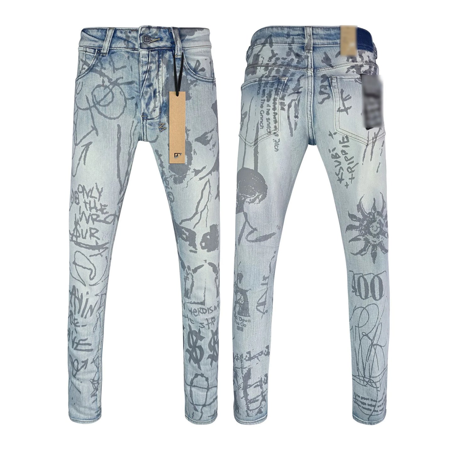 High Street Men's Jeans New Fashion Style Solid Denim Pants Mid Waist Hip Hop Style Print Casual Washed Hole Spring KSUBIING