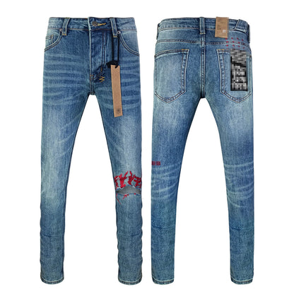 High Street Men's Jeans New Fashion Style Solid Denim Pants Mid Waist Hip Hop Style Print Casual Washed Hole Spring KSUBIING