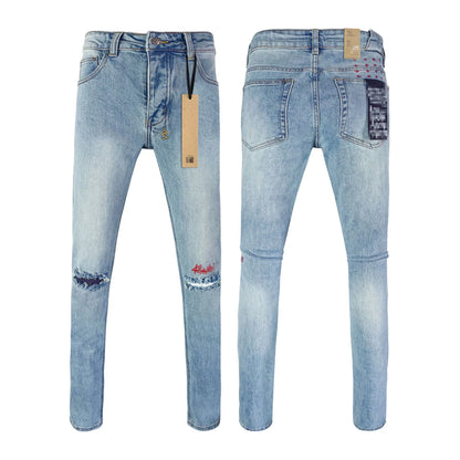 High Street Men's Jeans New Fashion Style Solid Denim Pants Mid Waist Hip Hop Style Print Casual Washed Hole Spring KSUBIING