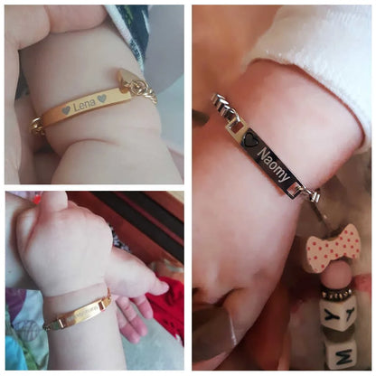 Vnox Custom Baby Girls Bracelets,Anti Allergy Stainless Steel Bracelet for Newborn Mom,Personalized Name Birthday Boy Girls Gift