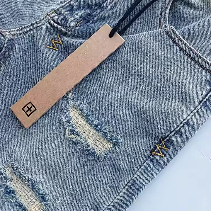 High Street Men's Jeans New Fashion Style Solid Denim Pants Mid Waist Hip Hop Style Print Casual Washed Hole Spring KSUBIING