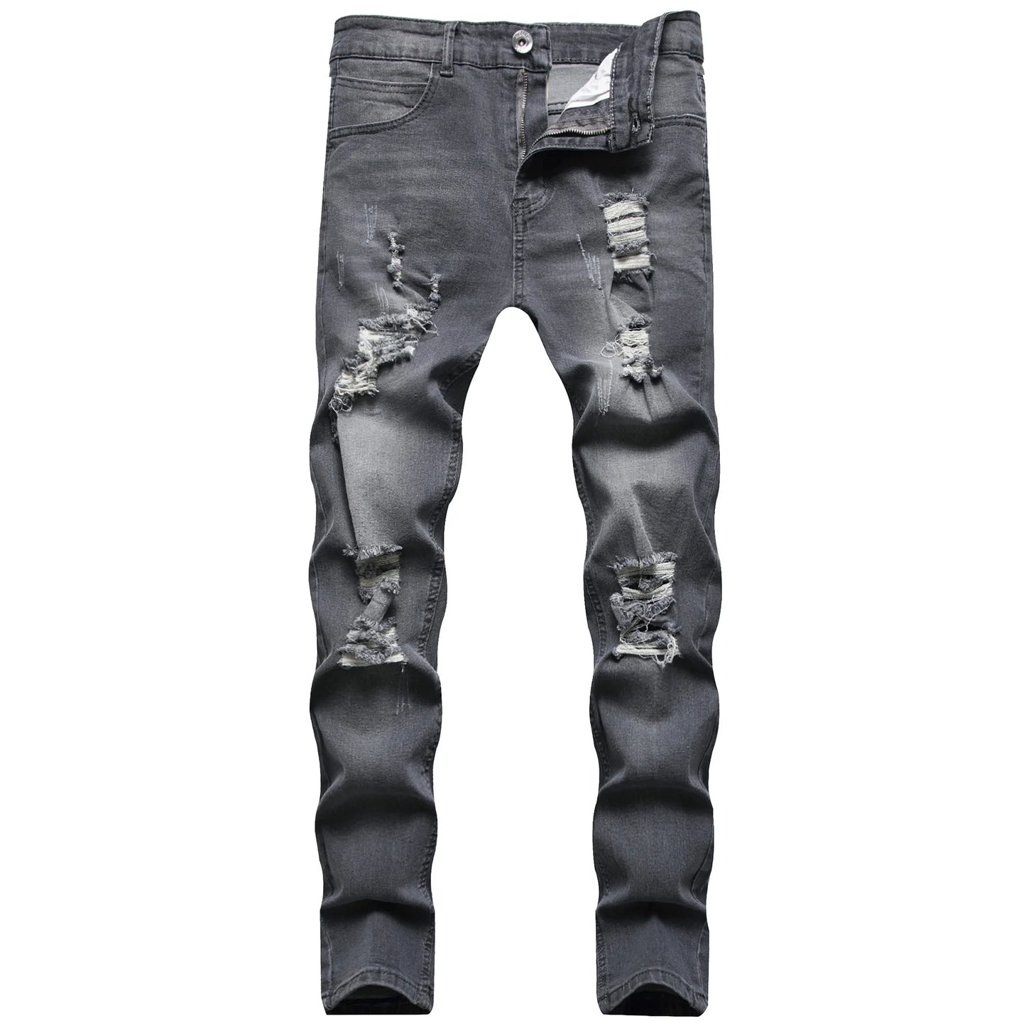 Vintage Punk Style Men's Denim Jeans Mid Waist Slim Stretch Printed 100% Cotton Casual Summer Style with Ripped Design