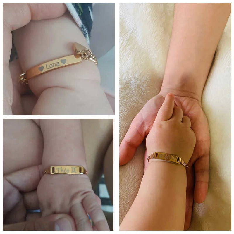 Vnox Custom Baby Girls Bracelets,Anti Allergy Stainless Steel Bracelet for Newborn Mom,Personalized Name Birthday Boy Girls Gift