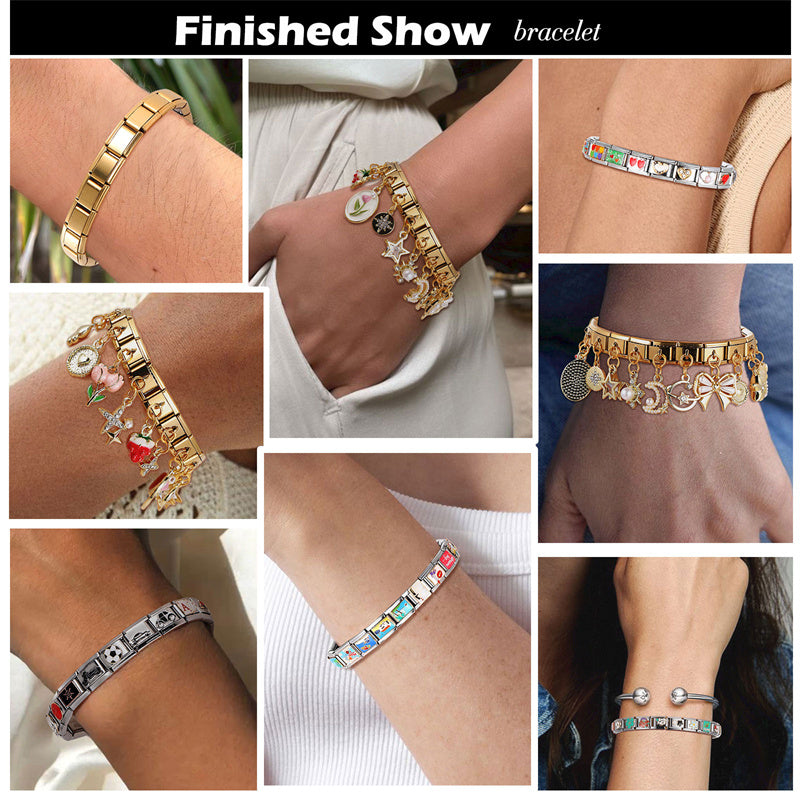 New Fashion 9mm 15 Style Italian Modular Charm Bracelet Fashionable Leisure Holiday Scenery Literary Modular Elastic Bracelet