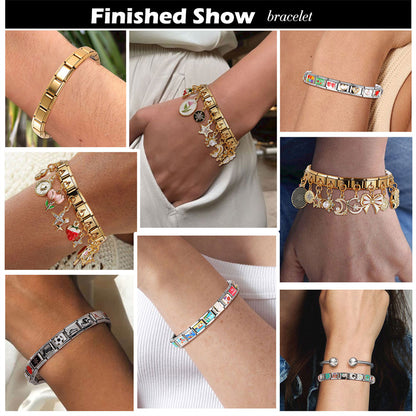 New Fashion 9mm 15 Style Italian Modular Charm Bracelet Fashionable Leisure Holiday Scenery Literary Modular Elastic Bracelet
