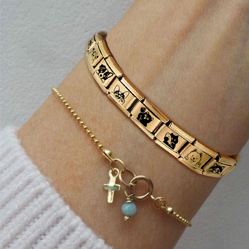 New Fashion 9mm 15 Style Italian Modular Charm Bracelet Fashionable Leisure Holiday Scenery Literary Modular Elastic Bracelet