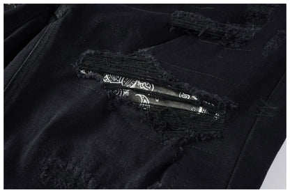 Kus Jeans American High Street Basic Hole Distressed Silm Pants Tight High Street Tight Men Denim Pants