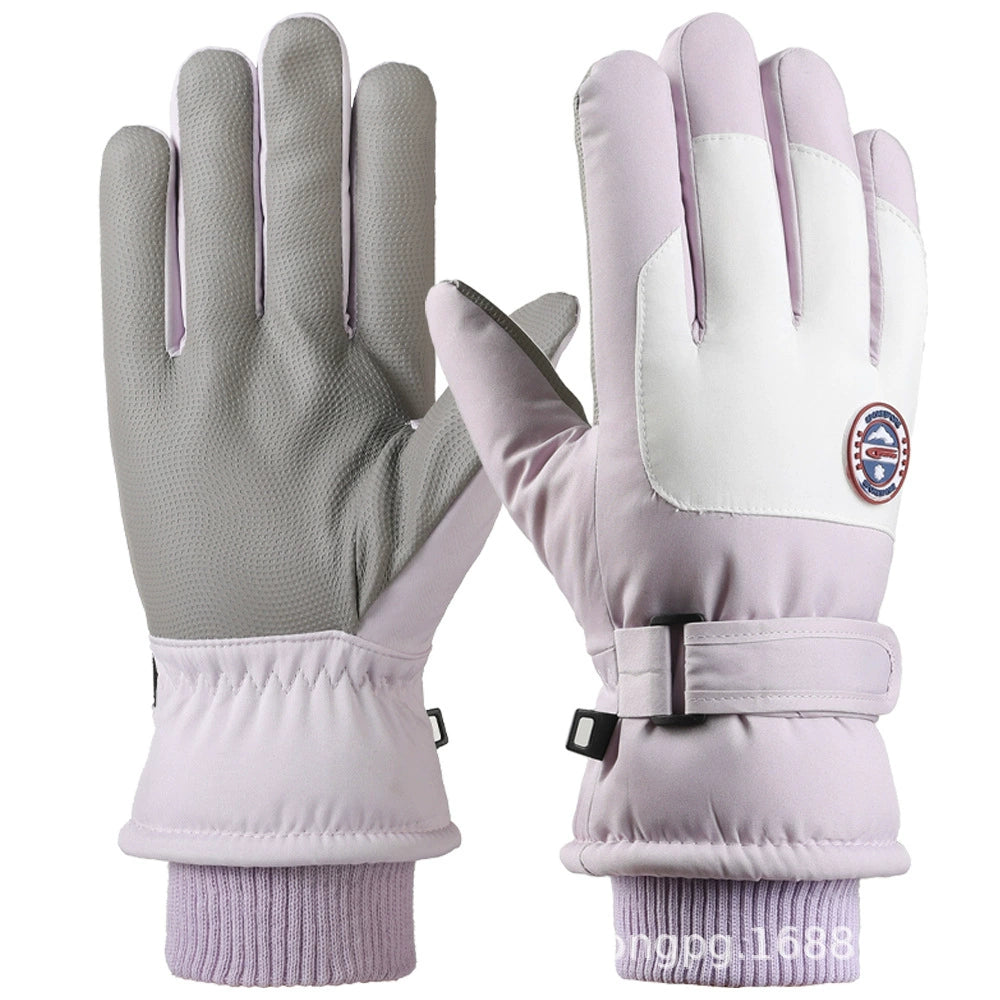 German Craftsmanship Ski Gloves for Women, Winter Fleece-Lined, Outdoor Cycling and Mountaineering Sports, Thickened, Waterproof, Windproof and Cold-Proof