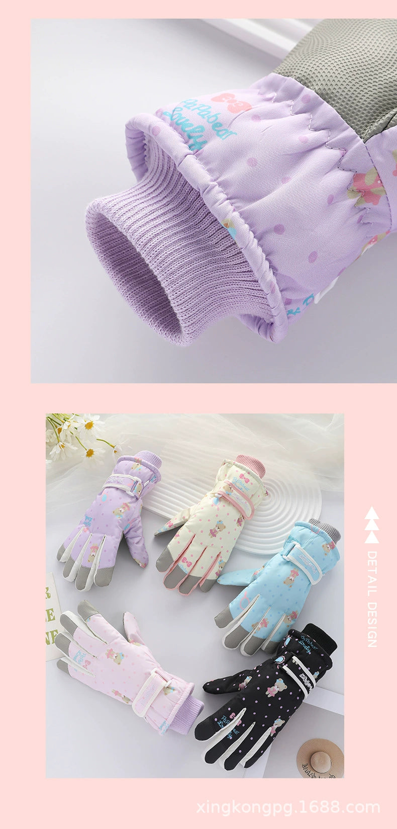 German Craftsmanship Ski Gloves for Women, Winter Fleece-Lined, Outdoor Cycling and Mountaineering Sports, Thickened, Waterproof, Windproof and Cold-Proof