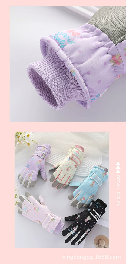 German Craftsmanship Ski Gloves for Women, Winter Fleece-Lined, Outdoor Cycling and Mountaineering Sports, Thickened, Waterproof, Windproof and Cold-Proof