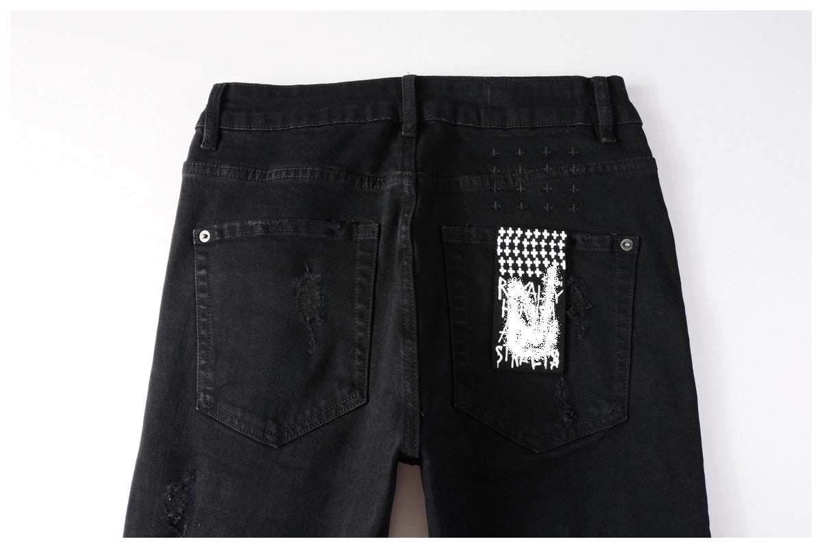 Kus Jeans American High Street Basic Hole Distressed Silm Pants Tight High Street Tight Men Denim Pants