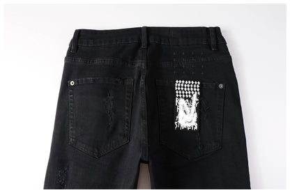 Kus Jeans American High Street Basic Hole Distressed Silm Pants Tight High Street Tight Men Denim Pants