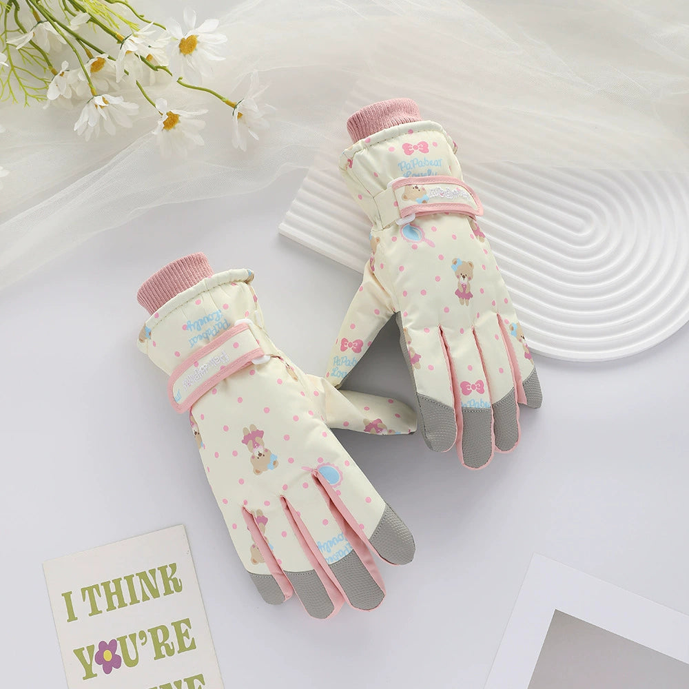 German Craftsmanship Ski Gloves for Women, Winter Fleece-Lined, Outdoor Cycling and Mountaineering Sports, Thickened, Waterproof, Windproof and Cold-Proof