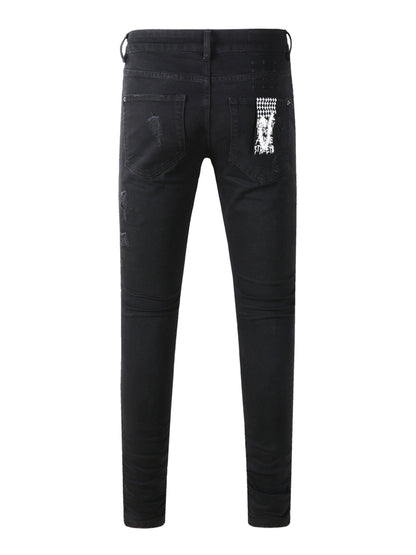 Kus Jeans American High Street Basic Hole Distressed Silm Pants Tight High Street Tight Men Denim Pants