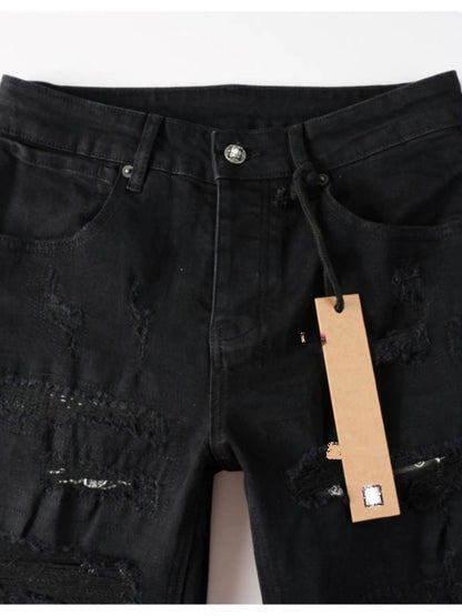 Kus Jeans American High Street Basic Hole Distressed Silm Pants Tight High Street Tight Men Denim Pants