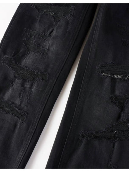 Kus Jeans American High Street Basic Hole Distressed Silm Pants Tight High Street Tight Men Denim Pants