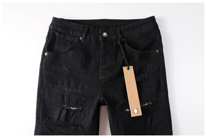 Kus Jeans American High Street Basic Hole Distressed Silm Pants Tight High Street Tight Men Denim Pants