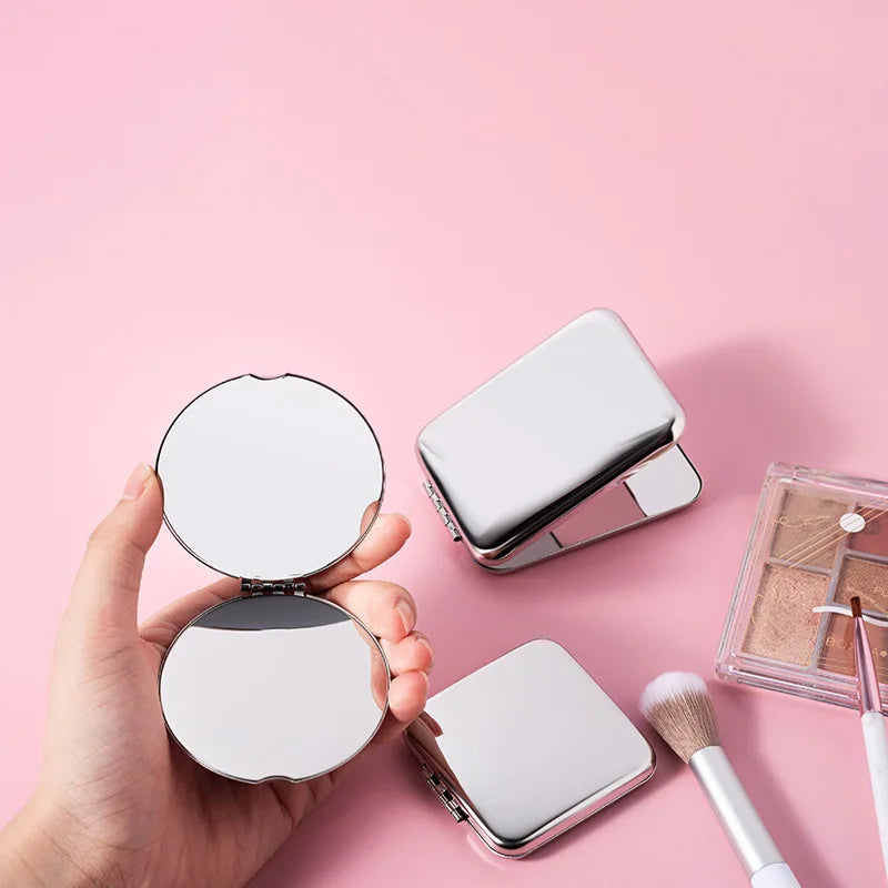 Stainless Steel Portable Folding Makeup Mirror, Square & Round Dual-Sided Shatterproof Metal Mirror for Travel