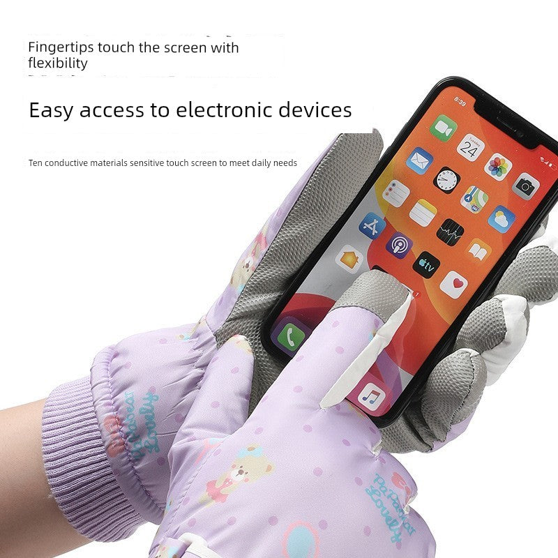 German Craftsmanship Ski Gloves for Women, Winter Fleece-Lined, Outdoor Cycling and Mountaineering Sports, Thickened, Waterproof, Windproof and Cold-Proof