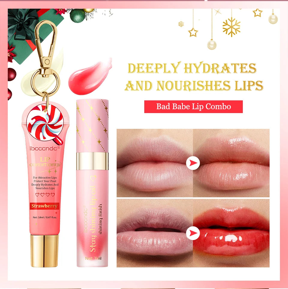 Bad Babe Lip Combo Long Lasting Moisturizing Glossy Deeply Hydrates Smoothing Lip oil and Lip Balm Set Skin Care Gift for Women