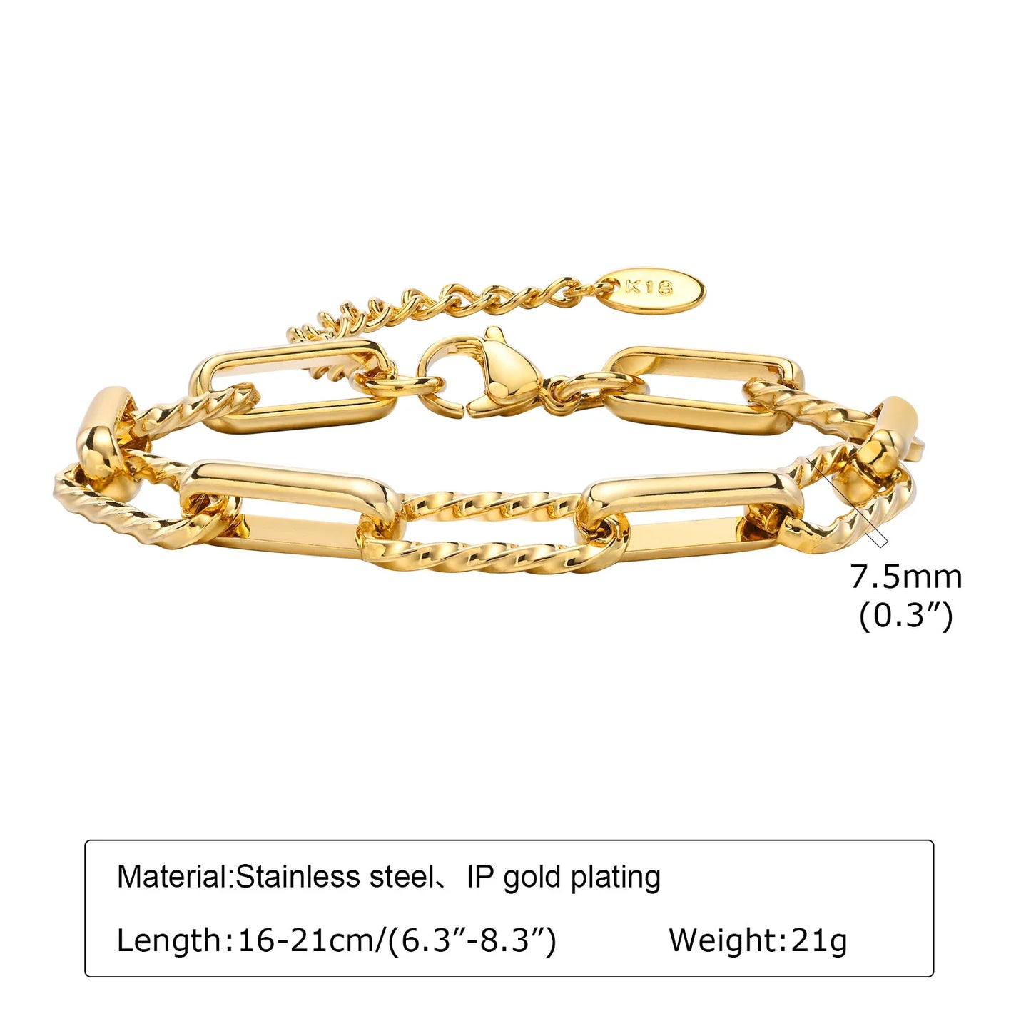Waterproof Stainless Steel Chain Bracelets For Women , Gold Plated Fashion Stackable Link Bracelet Gifts